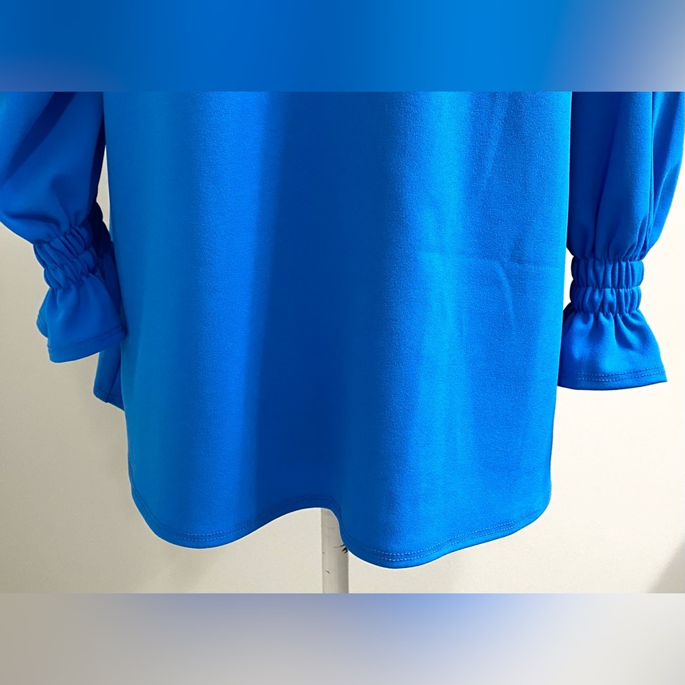 2 Hearts Womens S Blue Top Ruffle V-Neck Boho Fall Preppy Cottagecore Nautical - Picture 6 of 13